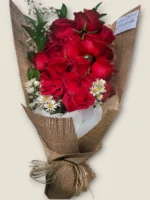 Rosabella Rouge red roses with daisies by RosaBella Flowers