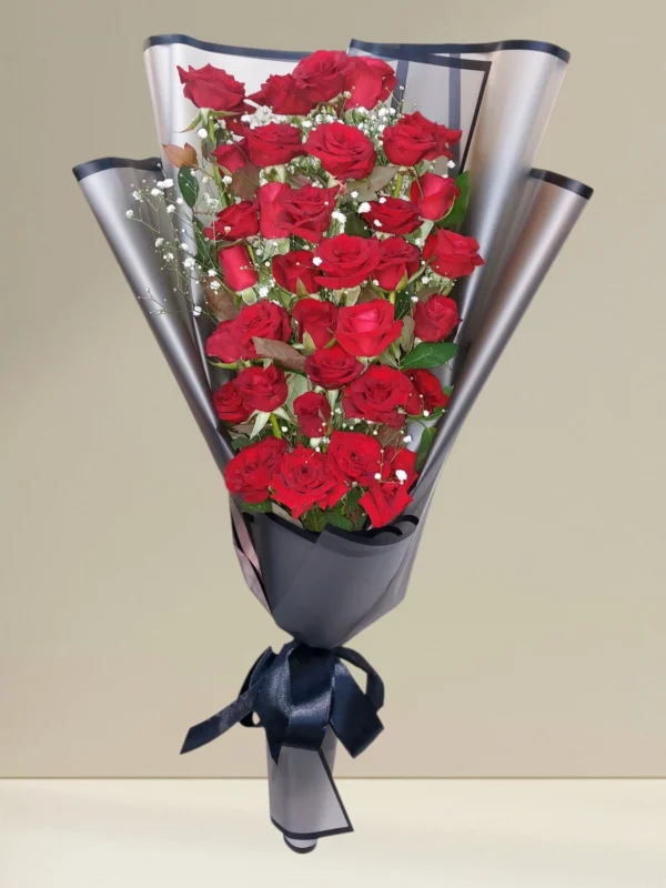 Red Elegance tall red roses bouquet by RosaBella Flowers