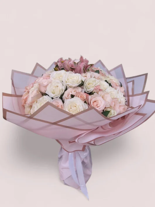 Ivory Whisper pink and ivory roses bouquet by RosaBella Flowers – view 2