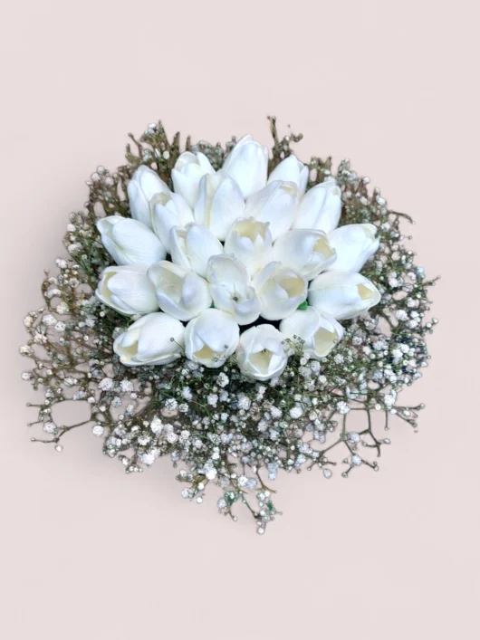 Snow Petals white tulips and baby's breath by RosaBella Flowers – view 2