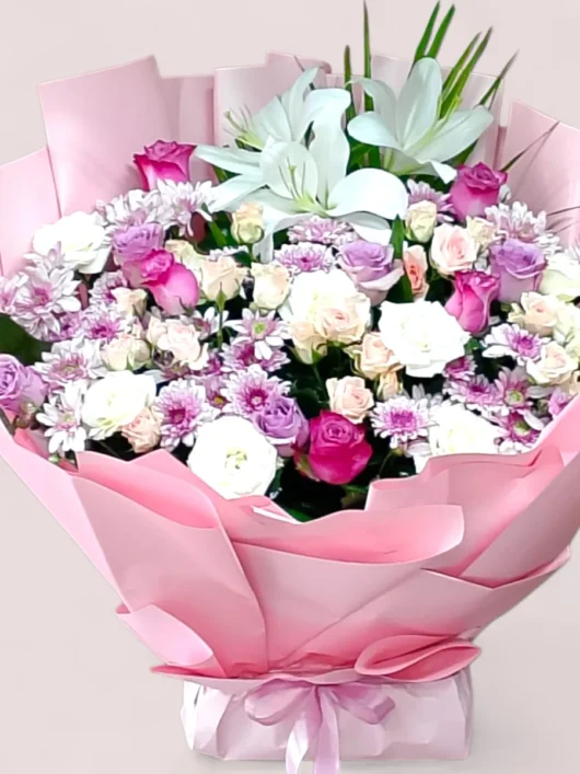 Blooming Serenity pink and purple flower bouquet by RosaBella Flowers