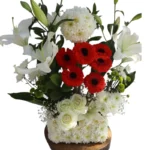 Cardinal Bloom red and white flower arrangement by RosaBella Flowers