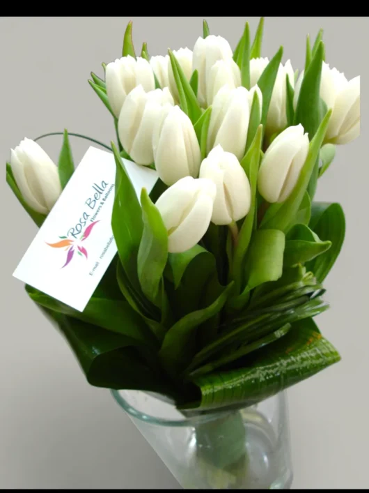 Crystal Tulips white tulips bouquet by RosaBella Flowers