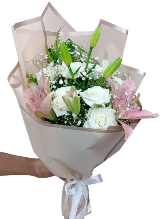 Ivory Essence white roses bouquet by RosaBella Flowers