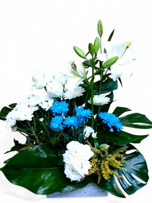 Ocean Harmony blue and white flower arrangement by RosaBella Flowers