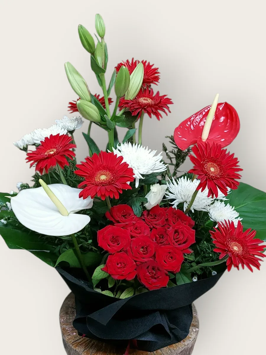 Scarlet Crown – Red Flower Arrangement Scarlet Crown red flower arrangement by RosaBella Flowers