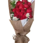 Scarlet Heritage red roses and daisies bouquet by RosaBella Flowers