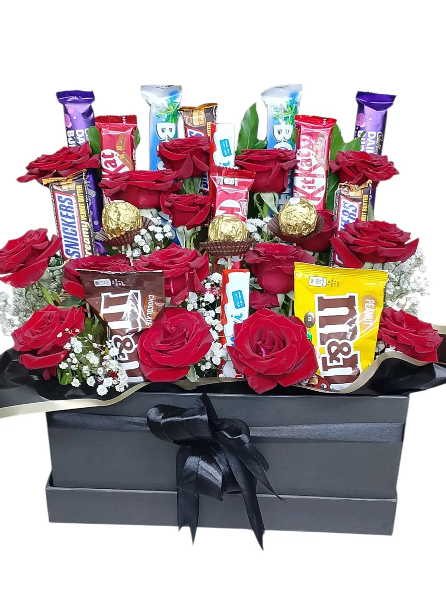 Sweet Indulgence – Flowers And Chocolate Basket Sweet Indulgence flowers and chocolate basket by RosaBella Flowers
