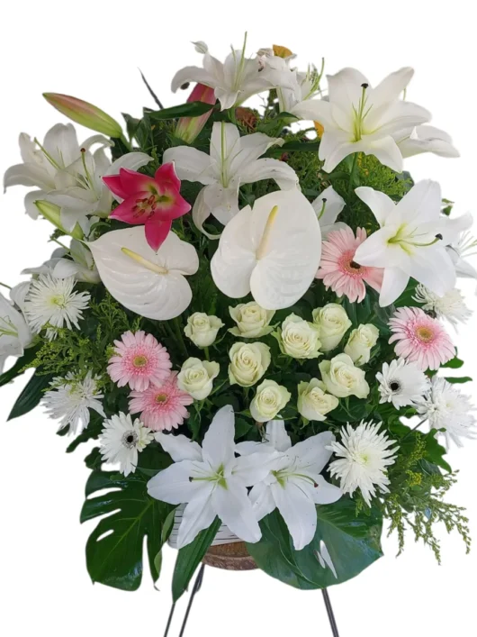 Tranquil Haven white flowers arrangement by RosaBella Flowers