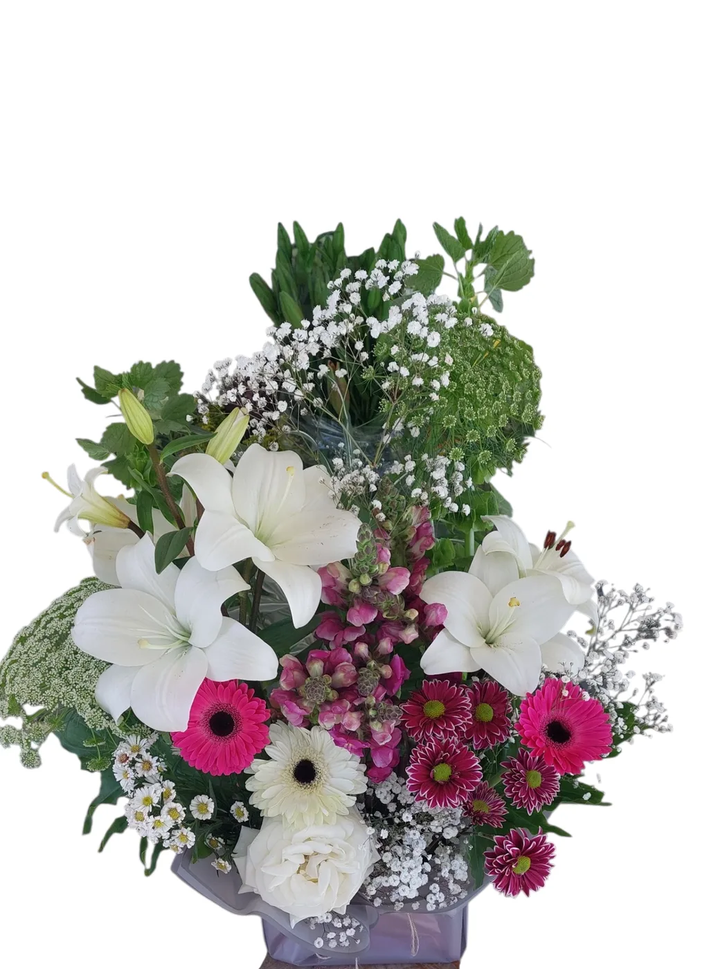 Lily Celebration white lily and gerbera vase arrangement Lily Celebration white lily and gerbera vase arrangement by RosaBella Flowers