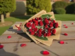 Scarlet Elegance red roses bouquet with baby's breath by RosaBella Flowers